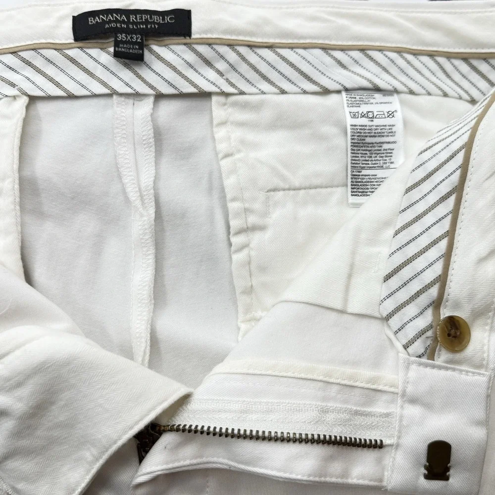 Banana Republic Aiden Slim Fit Chino Pant White Stretch Men Tag 35x32 Real 36x31